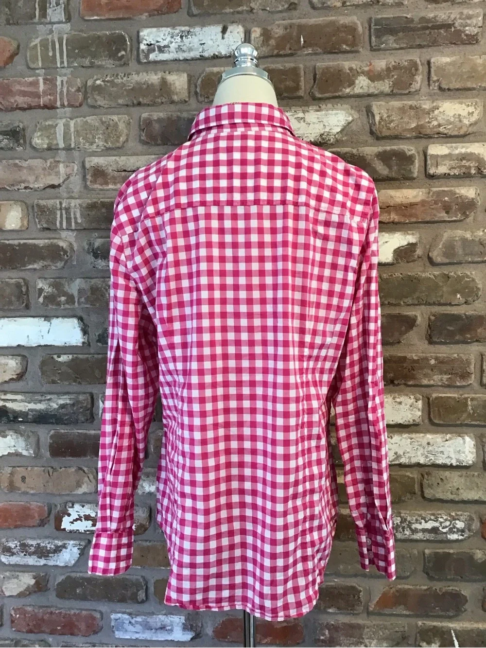 J. CREW Women's Hot Pink & White Gingham Check Button-Down Shirt XL